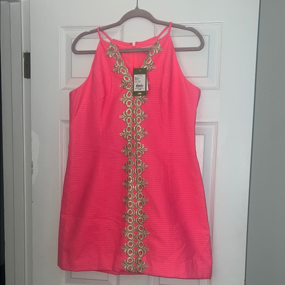 Lilly Pulitzer Pearl Shift Dress, Bungalow Pin, Size 14